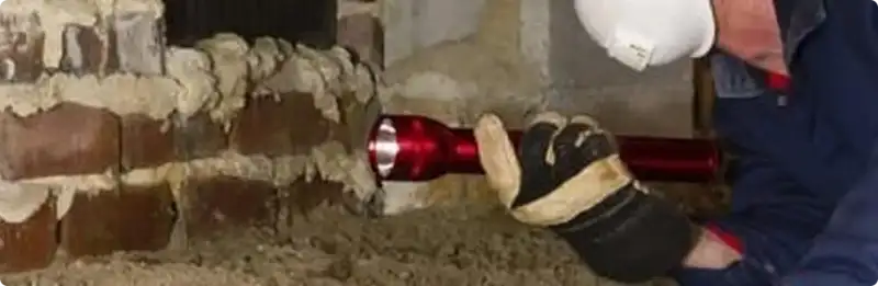 Pest control technician inspecting a crawl space for ant activity in Acworth, GA