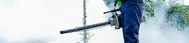 Pest control technician fogging an outdoor area for insect control in Marietta, GA